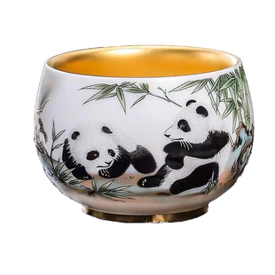 周鸿杰24k鎏金熊猫茶杯主人杯高档个人专用茶盏杯礼品高端茶具