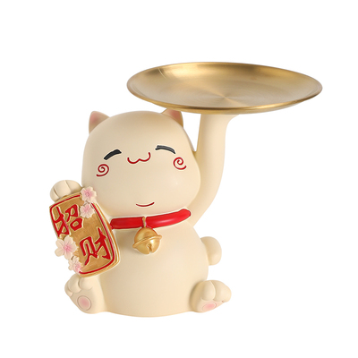 花草堂招财猫装放糖果盘子前台