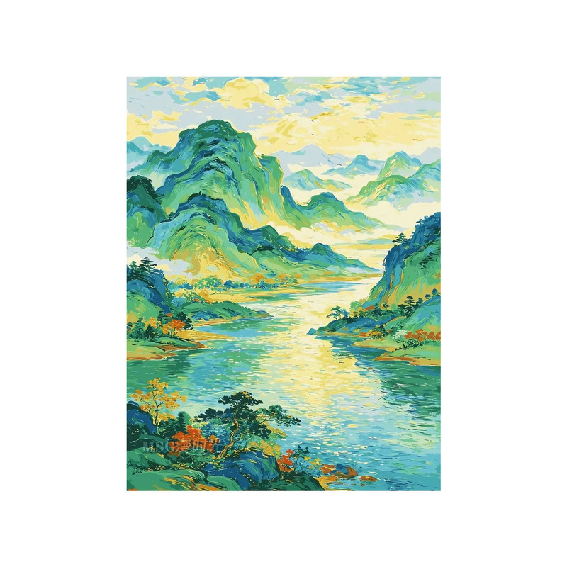 古风山水风景钻石画千里江山贴钻十字绣刺绣高级感客厅高难度贴画
