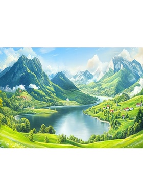 青山绿水靠山图福地聚财聚宝盆画