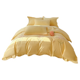 无印良品高档刺绣全棉四件套纯棉床单2026新款纯色结婚庆被套套件