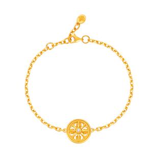 【商场同款】莱绅通灵 艺术馆幸运马车足金999黄金钻石手链罗盘