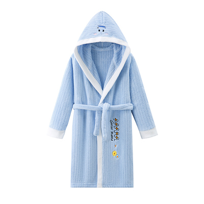 儿童浴袍可穿式男童浴衣中大童浴袍女童四季通用春秋浴巾斗篷睡袍