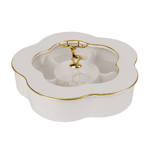 高档旋转陶瓷干果盘客厅茶几家用零食摆放盘糖果盒水果坚果瓜子盒