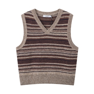 【商场同款】LILY2025新款女装含羊毛老钱风V领针织衫背心马甲