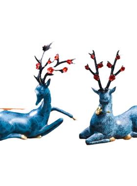 黄铜鹿摆件客厅玄关酒柜装饰品办公室桌面招财高档乔迁开业礼物