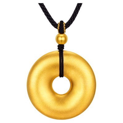 金至尊许凯同款双面平安扣黄金吊坠男士5D足金招财黄金项链女编绳