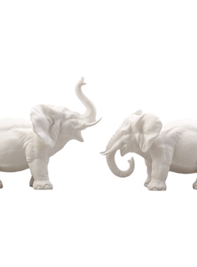 黼山堂成对招财白瓷吉象大象摆件