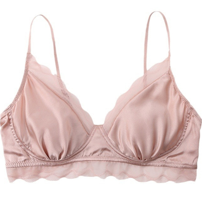 真丝法式蚕丝缎面甜雅轻薄兔耳朵舒适聚拢钢圈固定薄款桑蚕丝胸罩