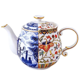 青花出口英国下午茶套杯咖啡杯茶杯中西合璧不规则陶瓷杯