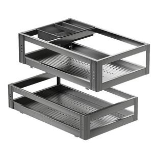 拉篮厨房橱柜不锈钢双层抽屉式碗架收纳碟架橱柜碗篮