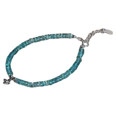 LLab s925精致镶钻小花瓣天然橄榄石/海蓝宝/黄水晶/珍珠手链多色