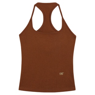 NEVA HU 带胸垫工字背心女夏季外穿刺绣修身显瘦辣妹吊带针织上衣