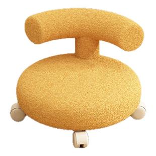 万向轮小凳子家用卧室化妆凳静音板凳靠背椅子轻奢高级感滑轮矮凳