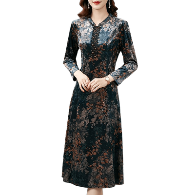 香妮芬高级感妈妈丝绒新款连衣裙