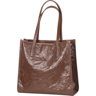 单肩包女头层牛皮手抓纹真皮女包2026新款通勤大容量手提包托特包