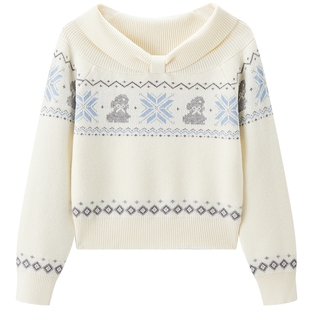 【费尔岛】乐町蝴蝶领设计感毛针织衫女秋冬新款氛围感一字领毛衣