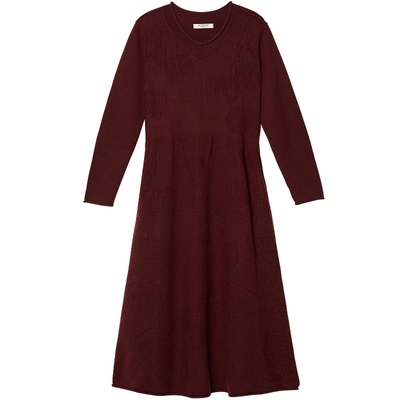 EXCEPTION例外女装2025秋季新品绵羊毛编织刺绣百搭V领内搭连衣裙