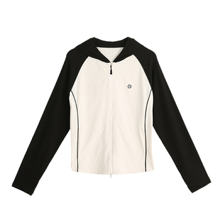 云上生活【肌底感外套】撞色拼接连帽短外套2026夏运动修身夹克女