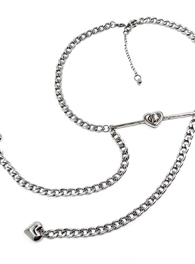 原创新中式朋克爱心金属盘扣项链