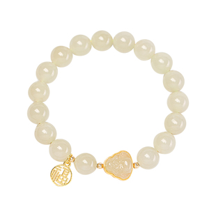 天然和田玉晴水料手串ins小众设计金镶玉弥勒佛手链轻奢女礼物