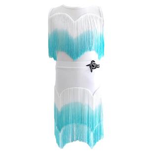 拉丁舞服女童夏季练功服专业比赛表演服儿童舞蹈演出服渐变流苏裙