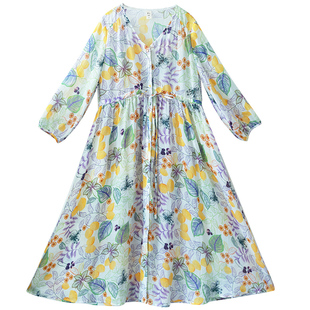 5折【绘浮生】复古开衫式连衣裙女夏季苎麻大摆长裙旅游度假裙子