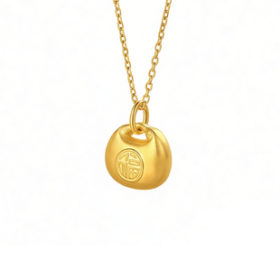 9999纯黄金小胖福吊坠小黄金吊坠足金金锁长命锁项链福袋宝宝硬金