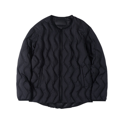 隐蔽者皱感暗纹纵波态绗线羽绒服