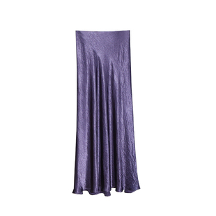 日本进口褶皱醋酸肌理感半身裙深紫色中长裙显瘦鱼尾长裙a字裙女