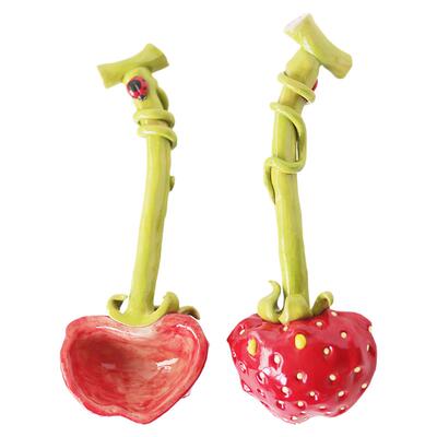 言下餐饮具草莓叉手工釉下彩高温勺子个人稀奇古怪陶瓷可爱景德镇