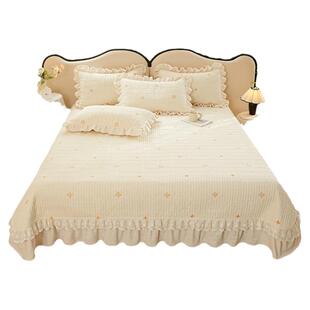 欧式高端刺绣牛奶绒夹棉床盖单件加厚保暖珊瑚绒床垫毯三件套冬季