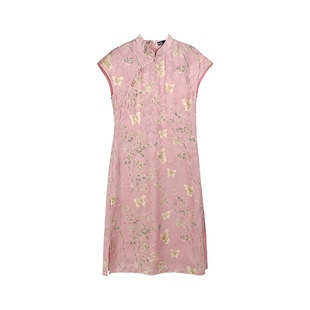 JKJS【锁蝶棠】花萝印花 长款旗袍女新中式连衣裙夏国风气质长裙