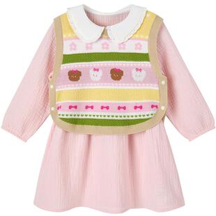 全棉时代女童连衣裙26春季新款女幼童轻暖纱布裙子粉色马甲2件套