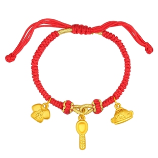 潮宏基好事发生宝护黄金手链足金手绳5D硬金丰衣足食礼物转运串珠