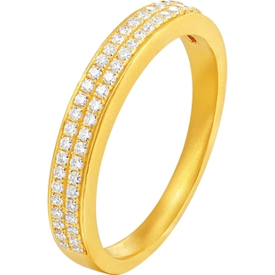 潮宏基繁星黄金钻石戒指足金戒圈手饰5G金双排钻高级感轻奢情人节