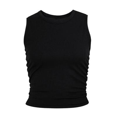 春夏双侧皱褶修身显瘦罗纹上衣无袖运动速干弹力运动瑜伽背心