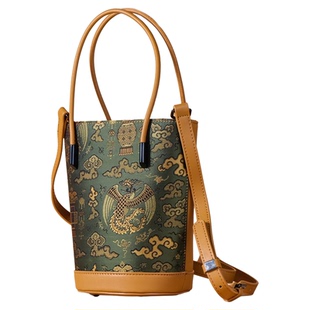 曼莎中国风宋锦香云纱手提单肩斜挎刺绣真丝牛皮新款女包2174