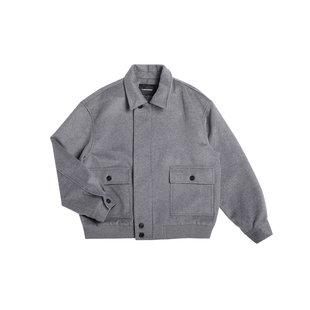 CLIMAX VISION70羊毛混纺双口袋短宽廓形剪裁拉链毛呢外套夹克