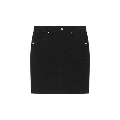 FUNKYFUN 复古洗水做旧黑色弹力包臀后开叉半身裙短裙A字裙