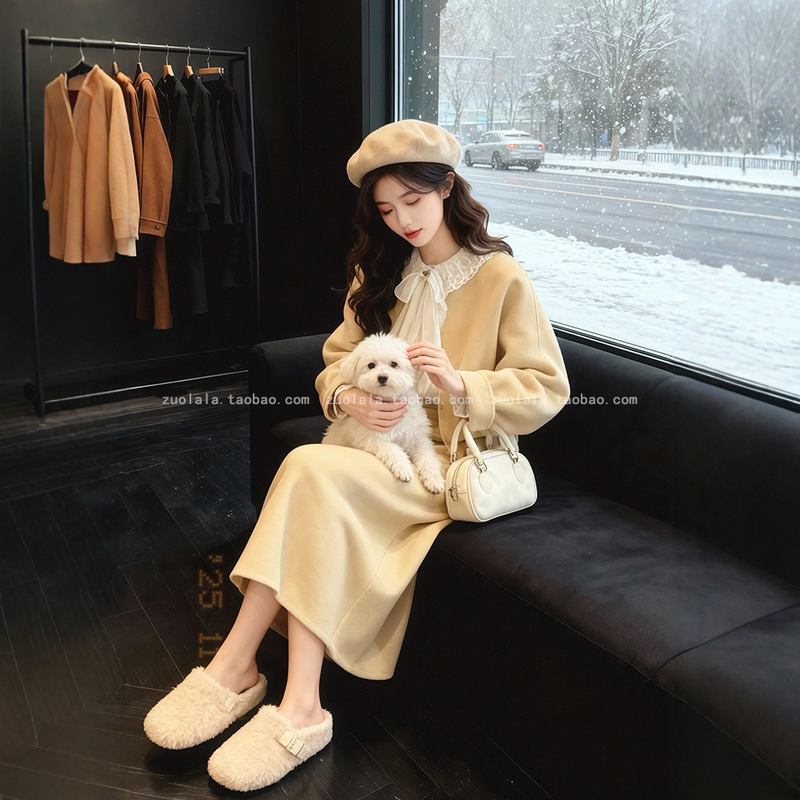 冬装搭配一整套大码胖mm高级感千金小香风毛呢外套半身裙三件套装