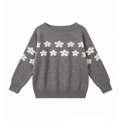 ECHOSTA环绕小花提花一字斜肩针织杉套头毛衣春女上衣原创显瘦