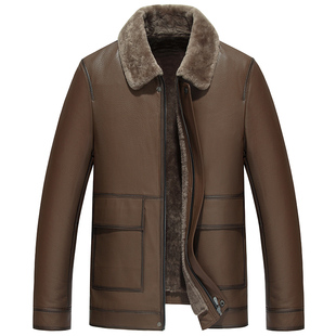 真皮皮衣男皮毛一体男牛皮夹克男短款羊毛内胆冬季皮大衣19-21808