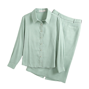 绿色天丝套装女春季2026新款衬衫半身裙两件套出席重要场合的裙子