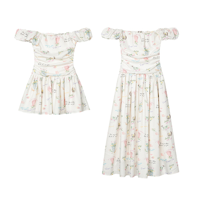 1PSTUDIO字母碎花一字肩连衣裙