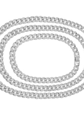 欧美莱茵石古巴链镶钻锆石项链