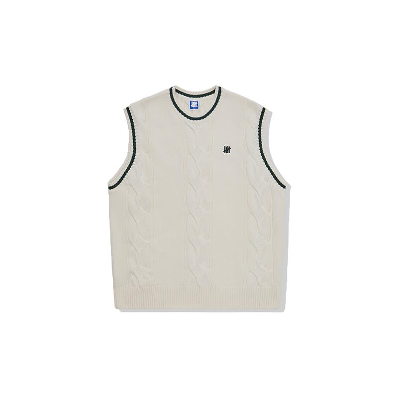 UNDEFEATED五条杠官方春季新品撞色设计运动风角花毛衣背心马甲