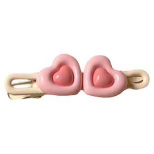 可爱多巴胺发夹奶油粉色爱心波浪鸭嘴夹甜美少女心刘海夹女发饰