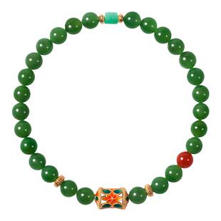 LEFTGO左戈天然和田碧玉手串女款S925纯银镀金珐琅彩手链文玩