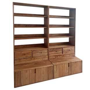 全实木老榆木卡座书架书柜客厅书房收纳储存书橱整面墙组合格子架